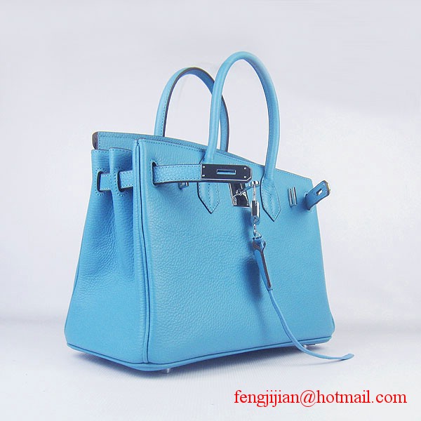 Hermes Birkin 30cm Togo Leather Bag Light Blue 6088 Hermes Birkin 30cm Togo Leather Bag Light Blue 6088